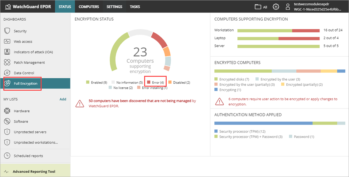 WatchGuard Full Encryption Dashboard